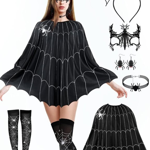 Accessories - Halloween Women Spider Web Costume Accessory Spider Headband Cape Thigh High Lon